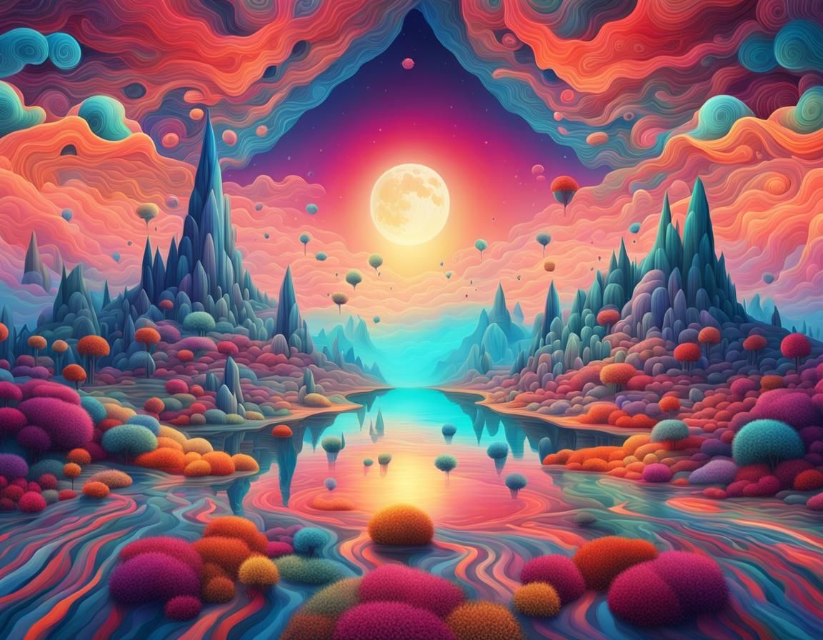 Colorful Surreal Landscape with Optical Illusions