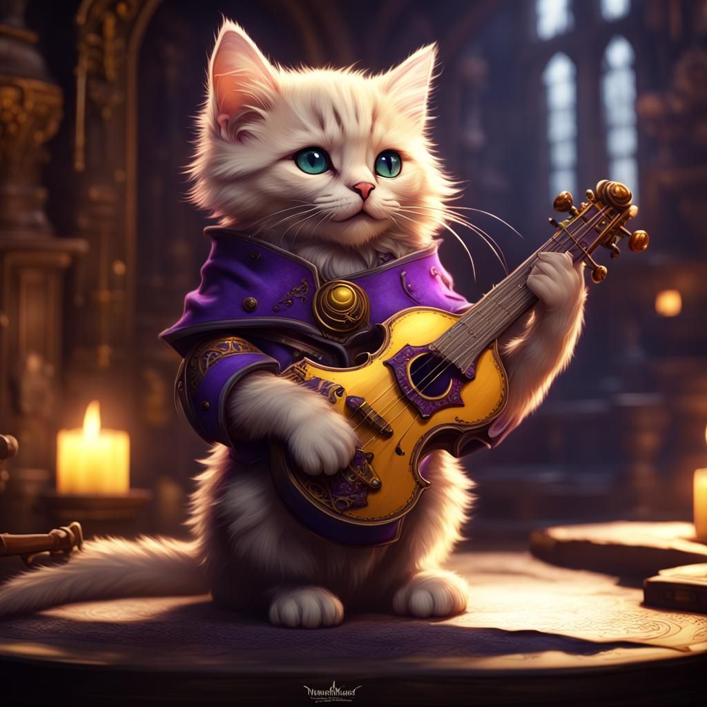 Fantasy Bard Kitten: Hyperdetailed Dark Art