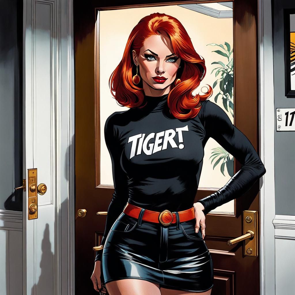 Redhead in Doorway: Classic Comic Book Art