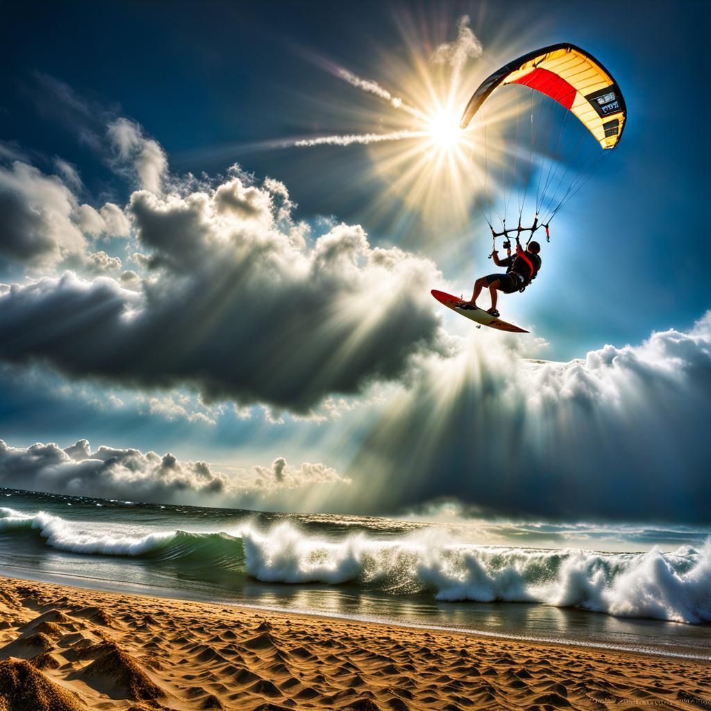 Ethereal Kite Surfer in Heavenly Light