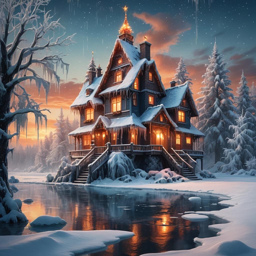 Winter Home on Frozen Lake: A Matte Painting