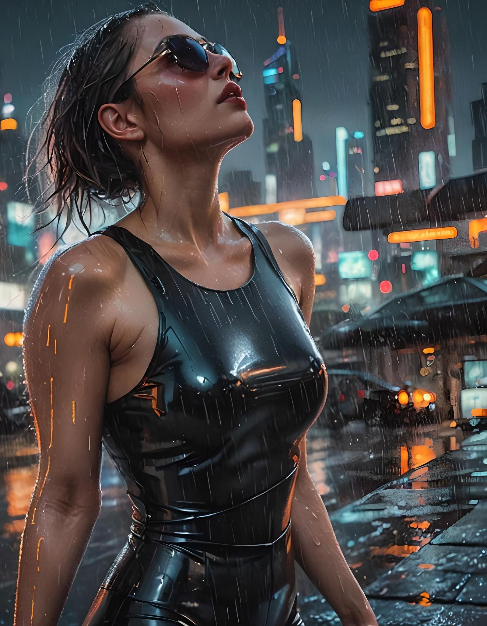 Black latex, sunglasses and rain