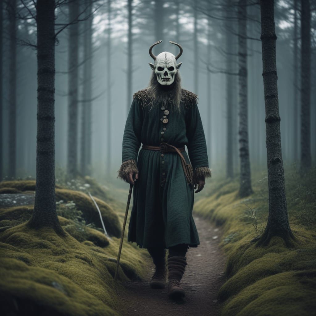 Creepy Nordic Folklore Character in Norwegian Forests