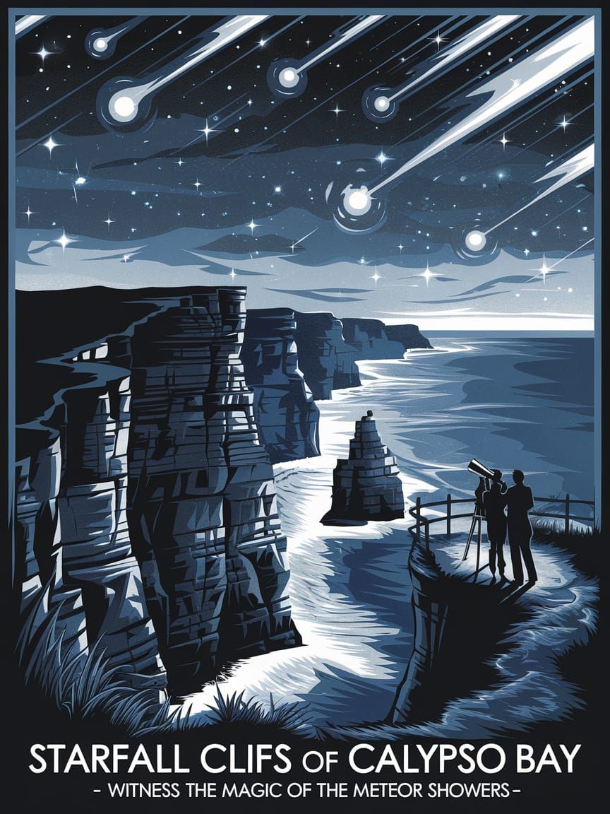 Starfall Cliffs Under Meteor Shower Sky