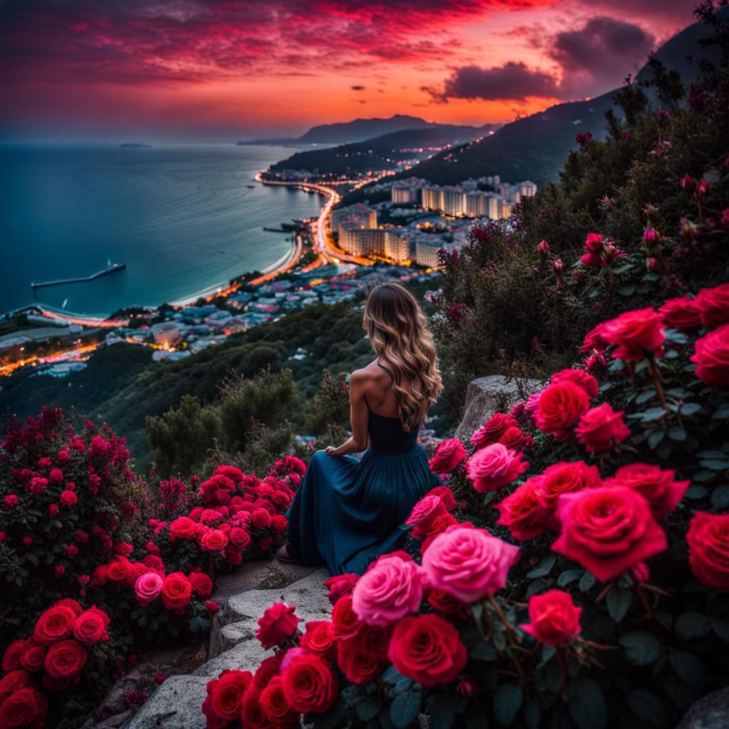 Ocean View with Smoke Roses in Romantic Style