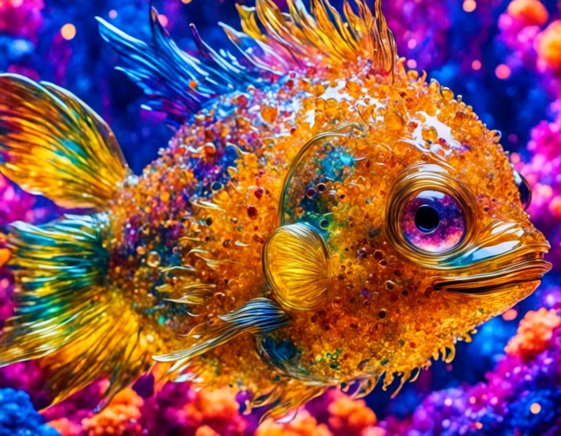 Psychedelic Puffer Fish with Glowing Effect