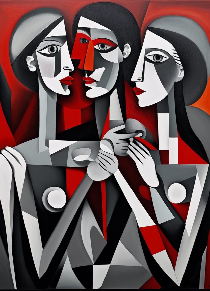 Abstract Love Triangle in Cubist Style