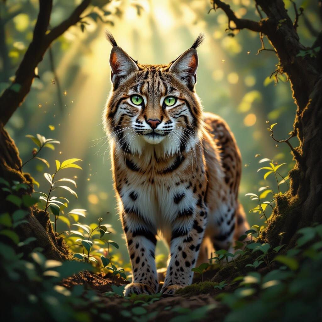 Majestic Bobcat in Sun-Dappled Forest