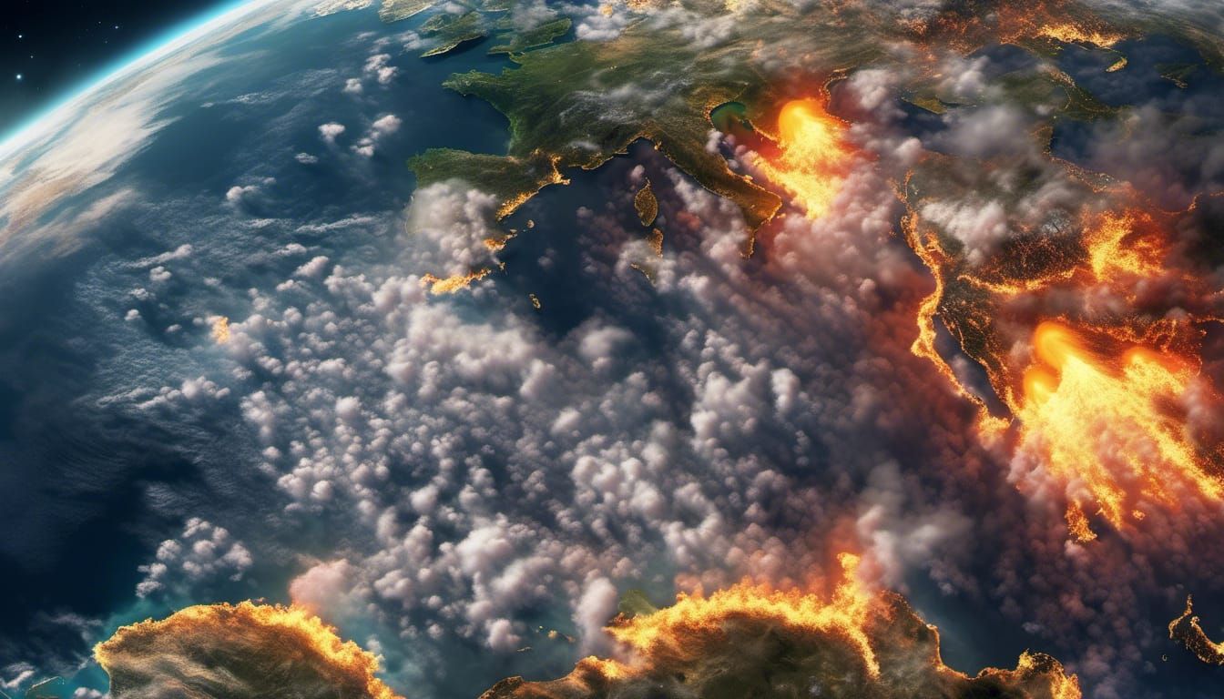 Fiery Apocalypse: Earth Ablaze in Hyperrealistic Detail