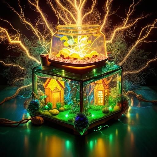 Magical Realism: Enchanted Terrarium with Lightning