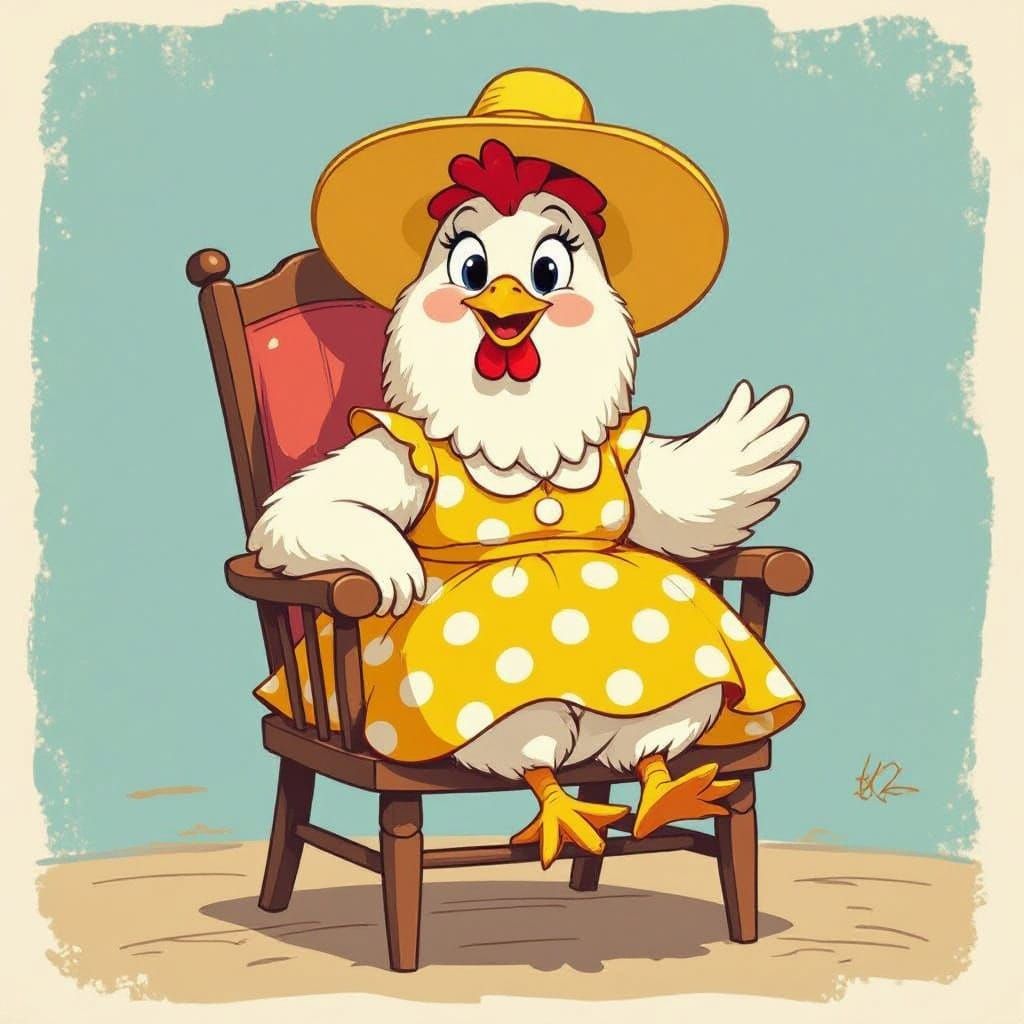 Cheerful Chicken in Whimsical Cartoon Style