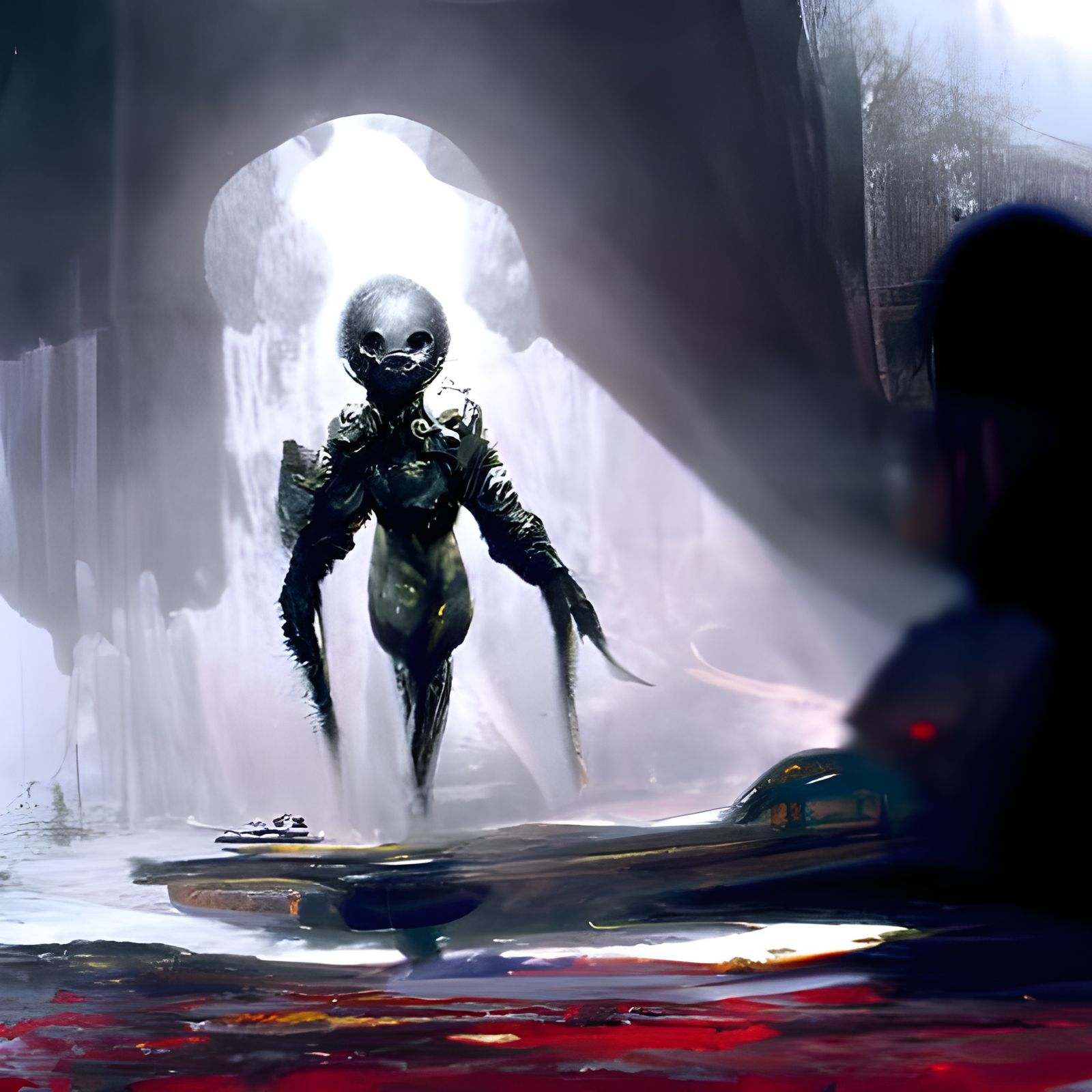 Sinister Humanoid Alien on Spaceship