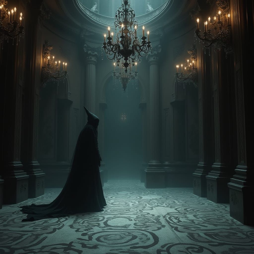 Gothic Ballroom with Spun Sugar Chandeliers in Dark Fantasy ...