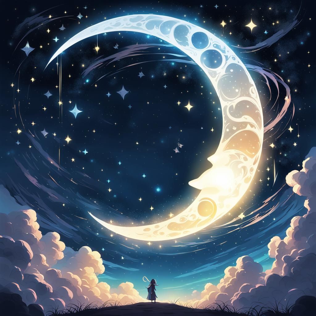 Magical Portal: Crescent Moon in Anime Style