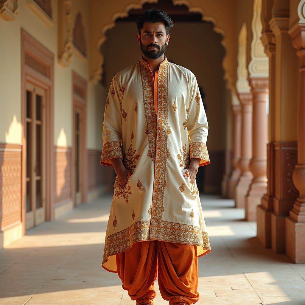 Man in Embroidered Kurta and Patiala Pants