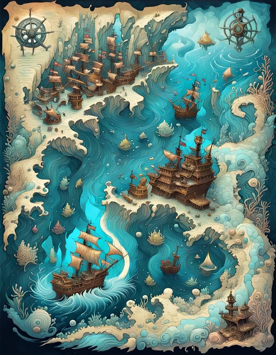 Pirate Map Cartography in Borderlands Style