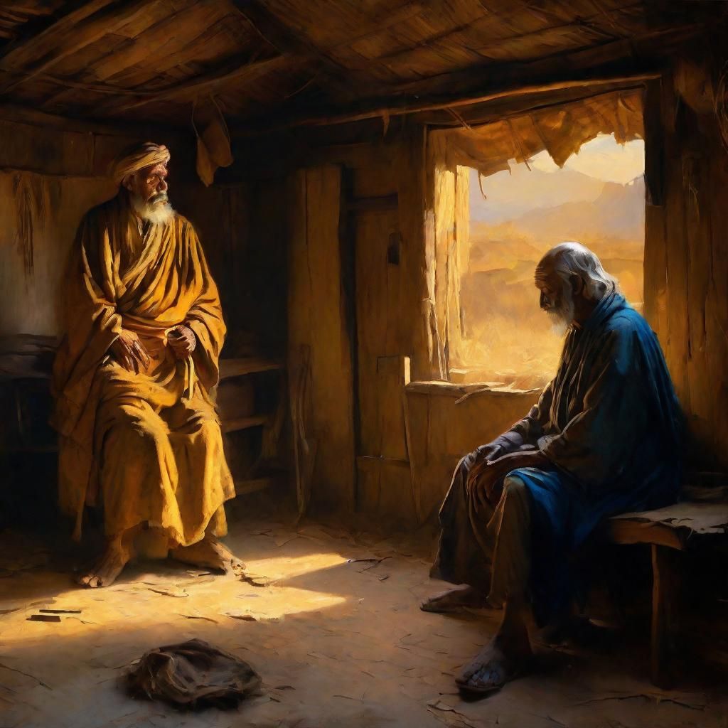 King and Blind Man in Oil Painting