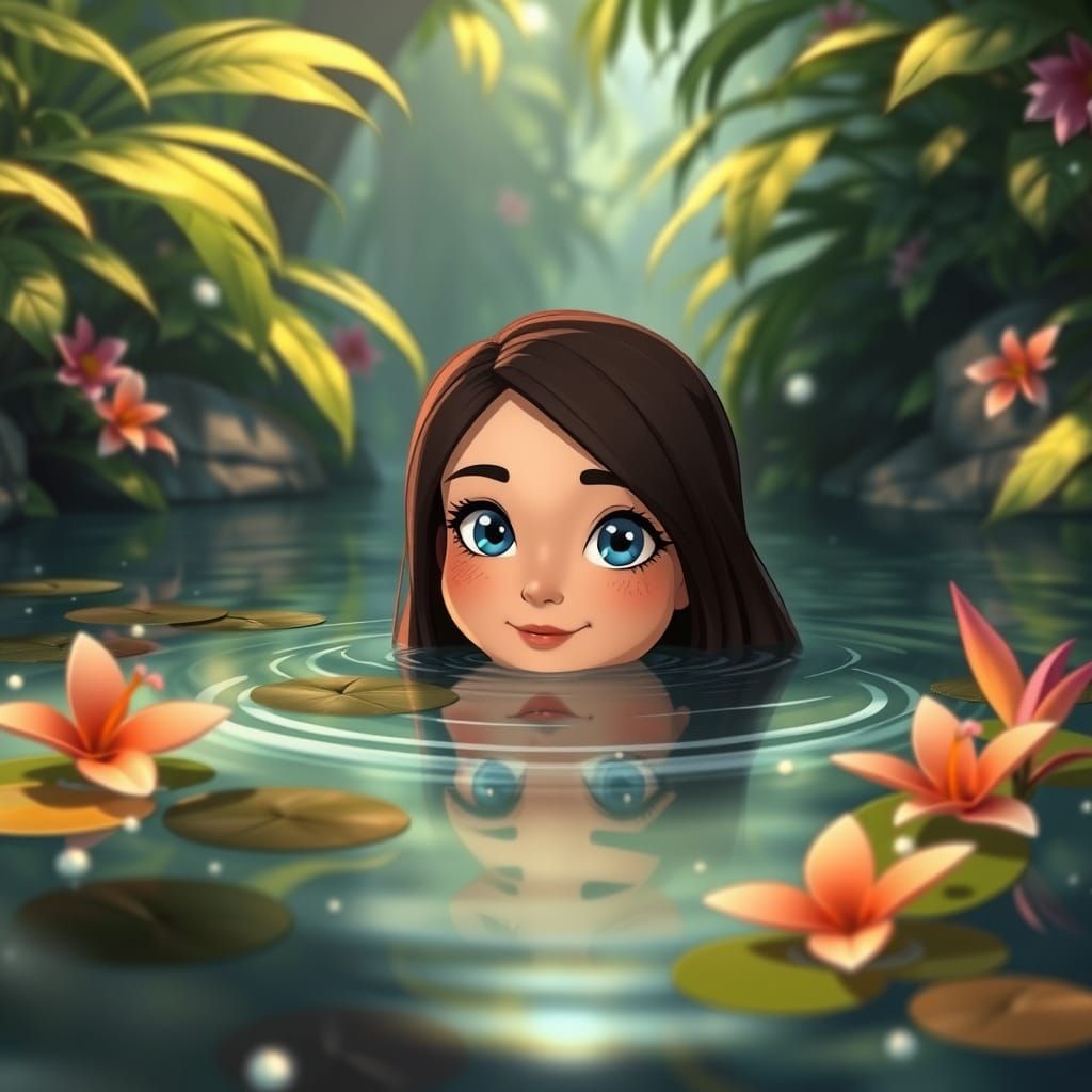 Exotic Jungle Goddess Rises from Tranquil Waters