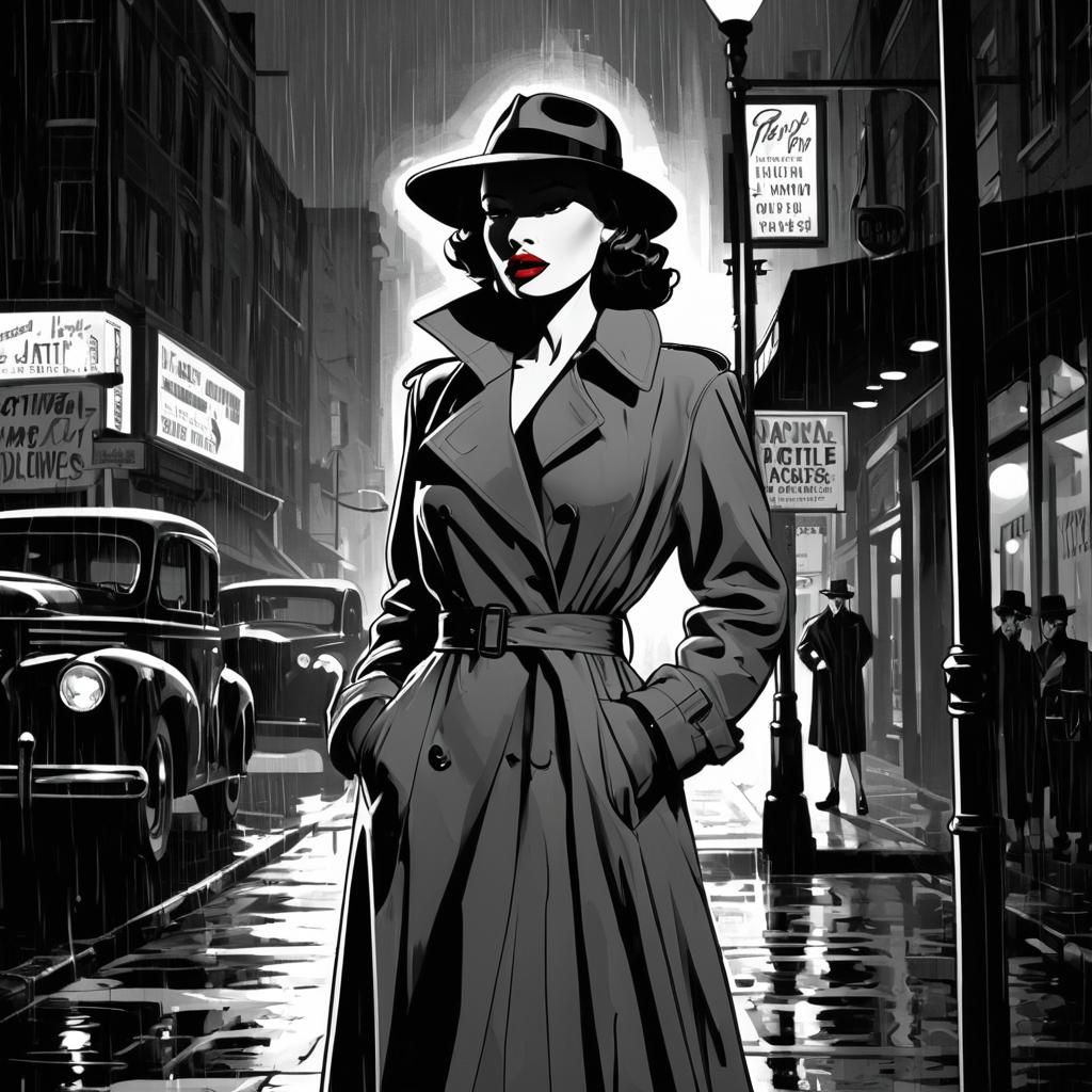 Noir Detective and Femme Fatale in Graphic Novel Style