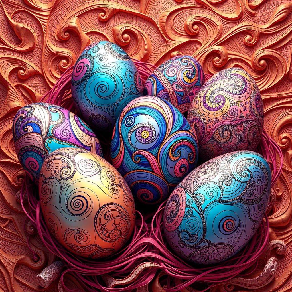 Ethereal Easter Eggs in Futuristic, Organic Art