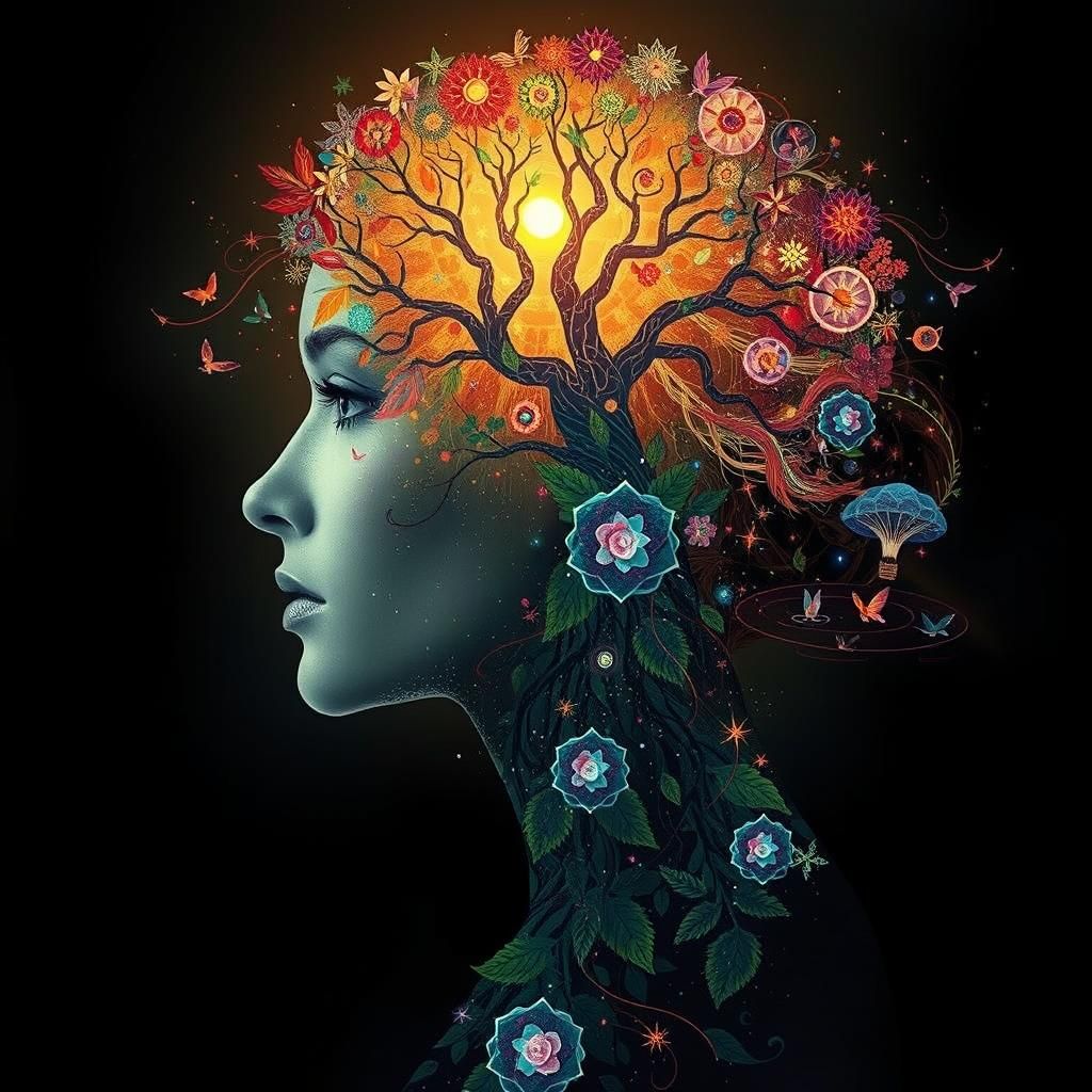 Art Nouveau Woman and Magical Tree of Life