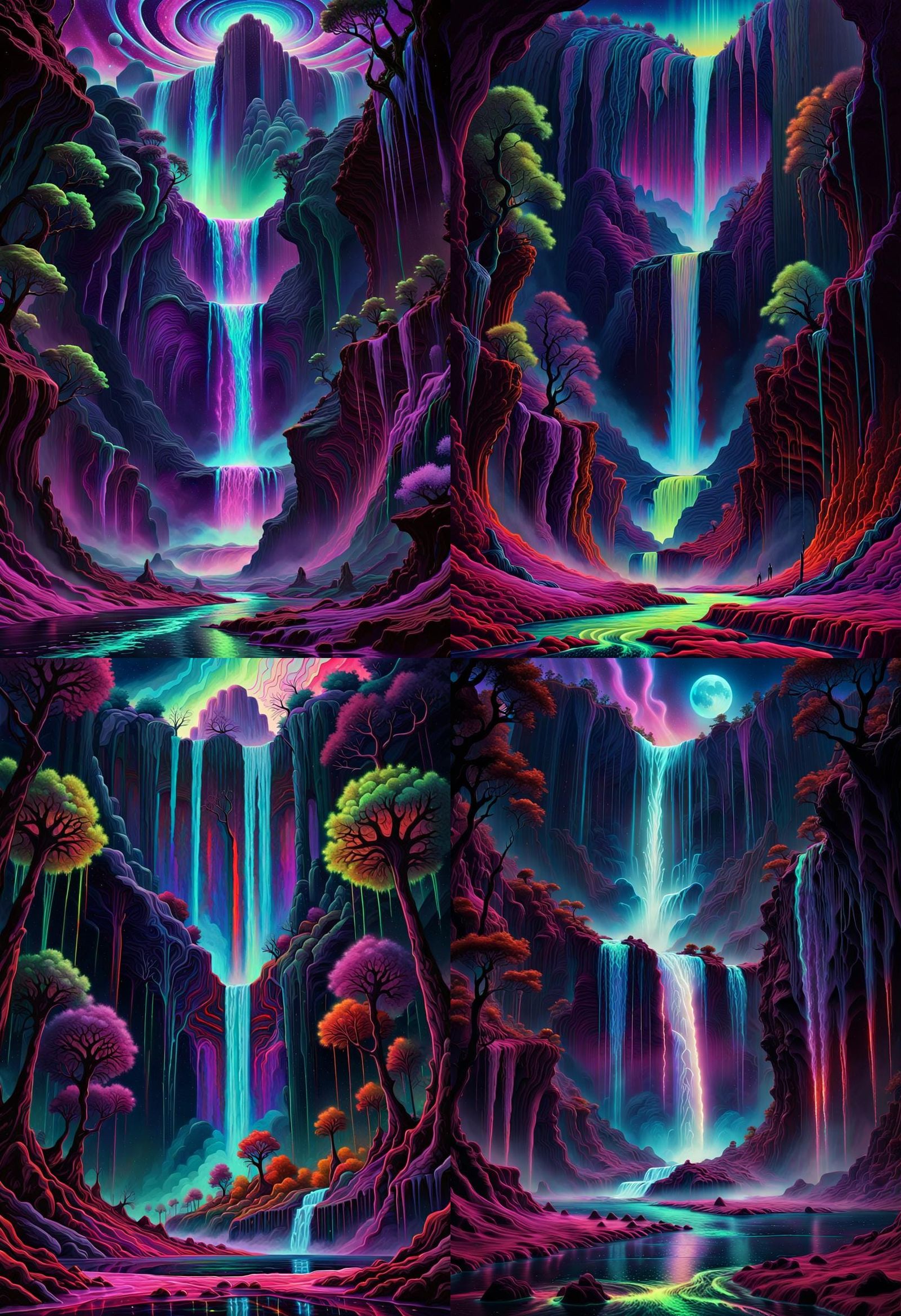 Psychedelic Waterfall on Alien World in Ancient Galaxy