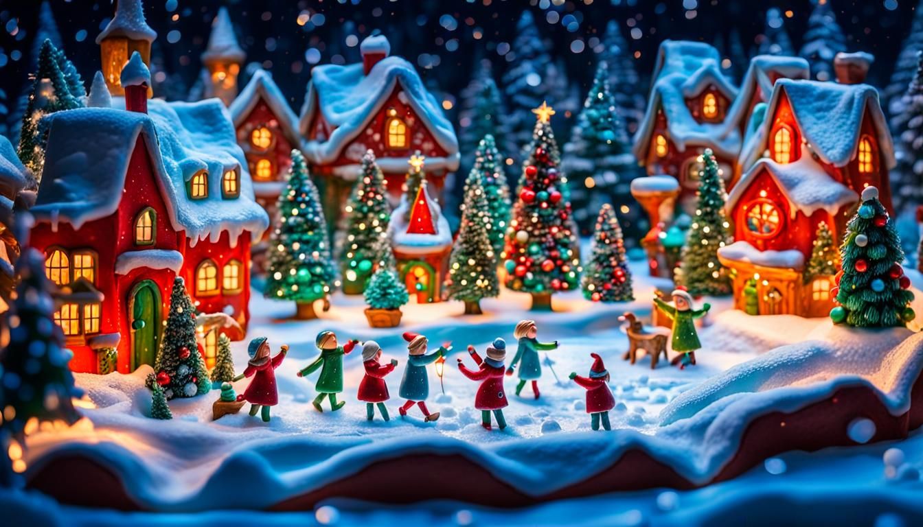 Magical Christmas Village in Claymation Style