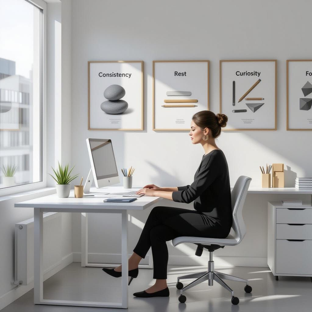 Woman Focused on Consistency and Rest at Desk