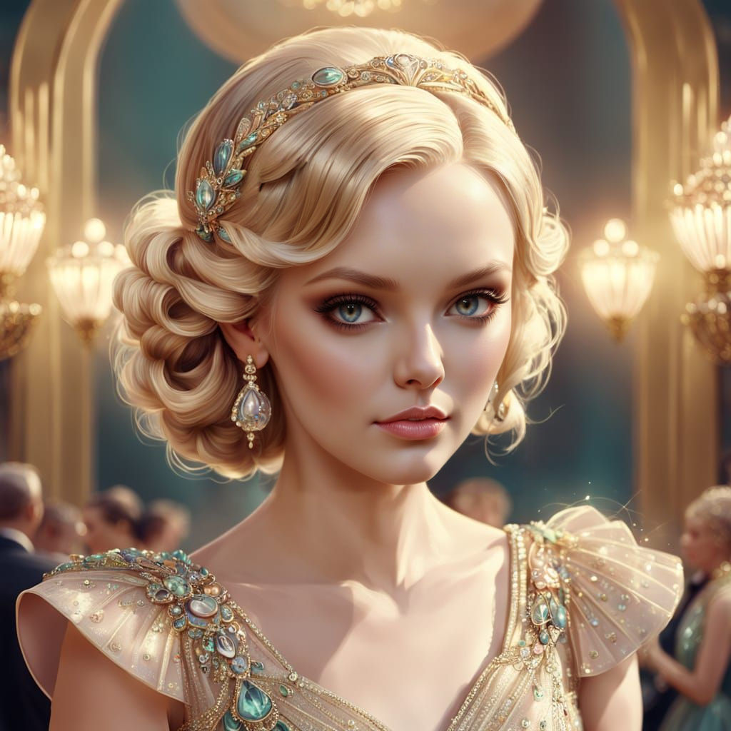 Stunning Blonde in Ornate Ball Gown Portrait