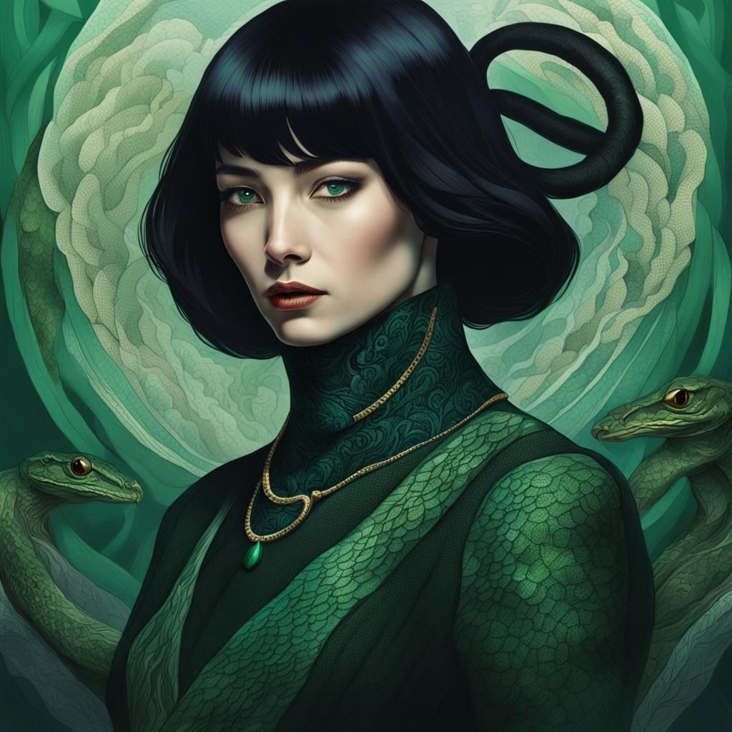 Woman with Snake Necklace, Detailed Matte Painting