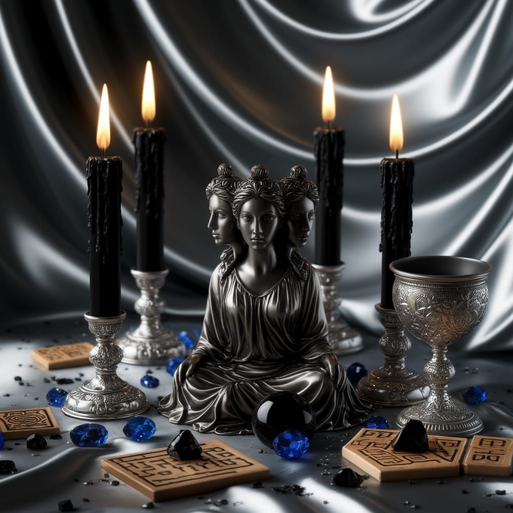 Mystical Hekate Altar in Luxurious Metallic Silver