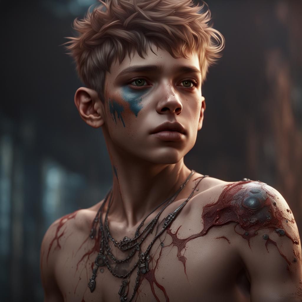 Detailed Matte Painting of Trans Boy with Scars