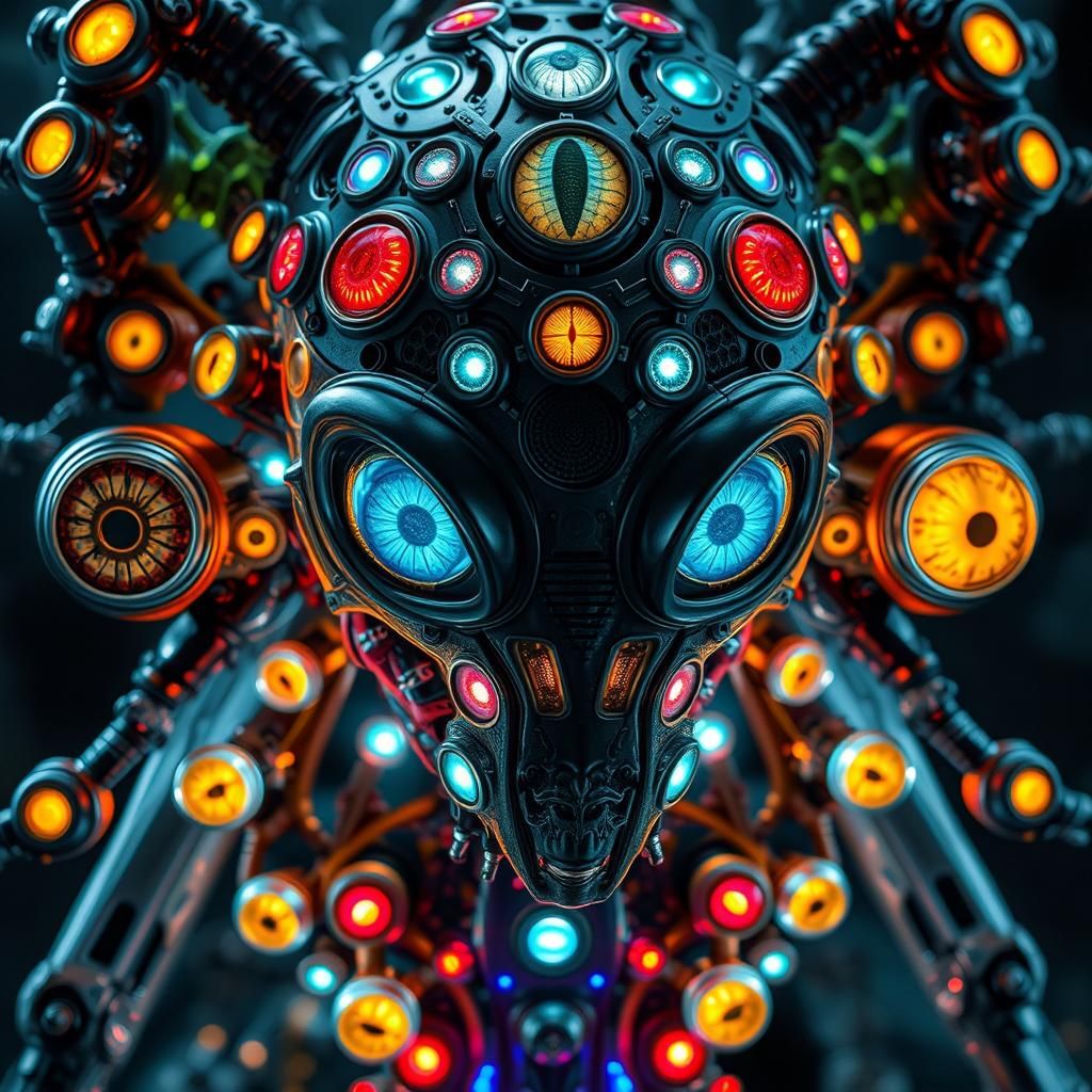 Detailed Biopunk Machine with Many Eyes