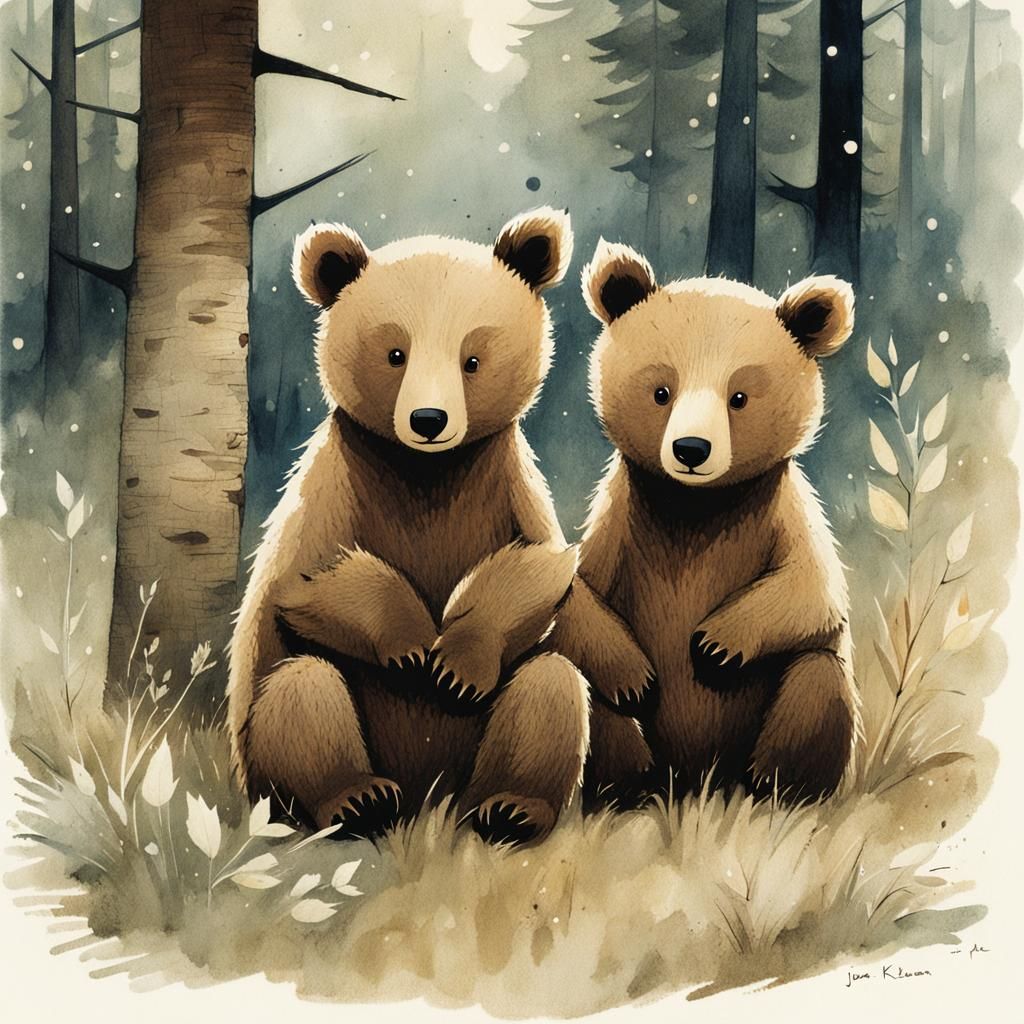 Whimsical Storybook Bears in Watercolor Style