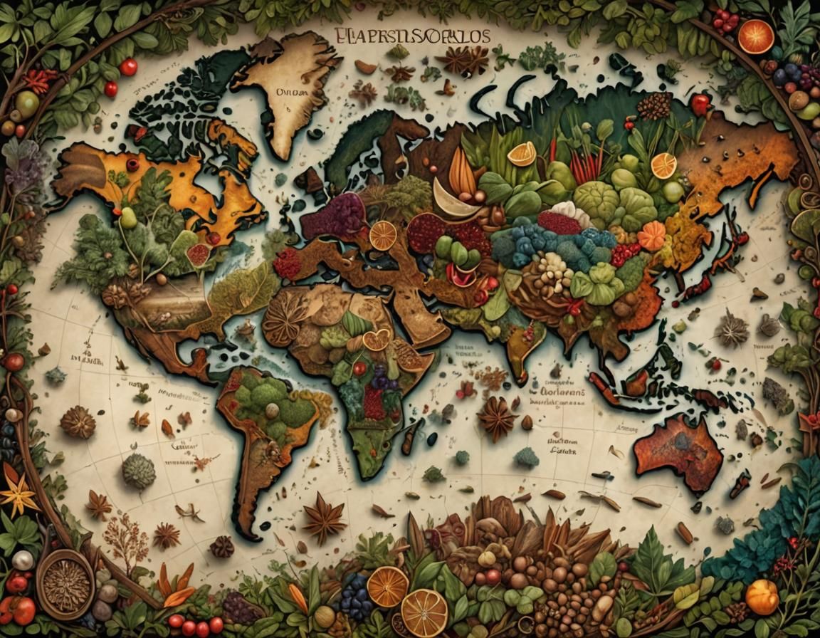 Intricate Spice World Map Illustration