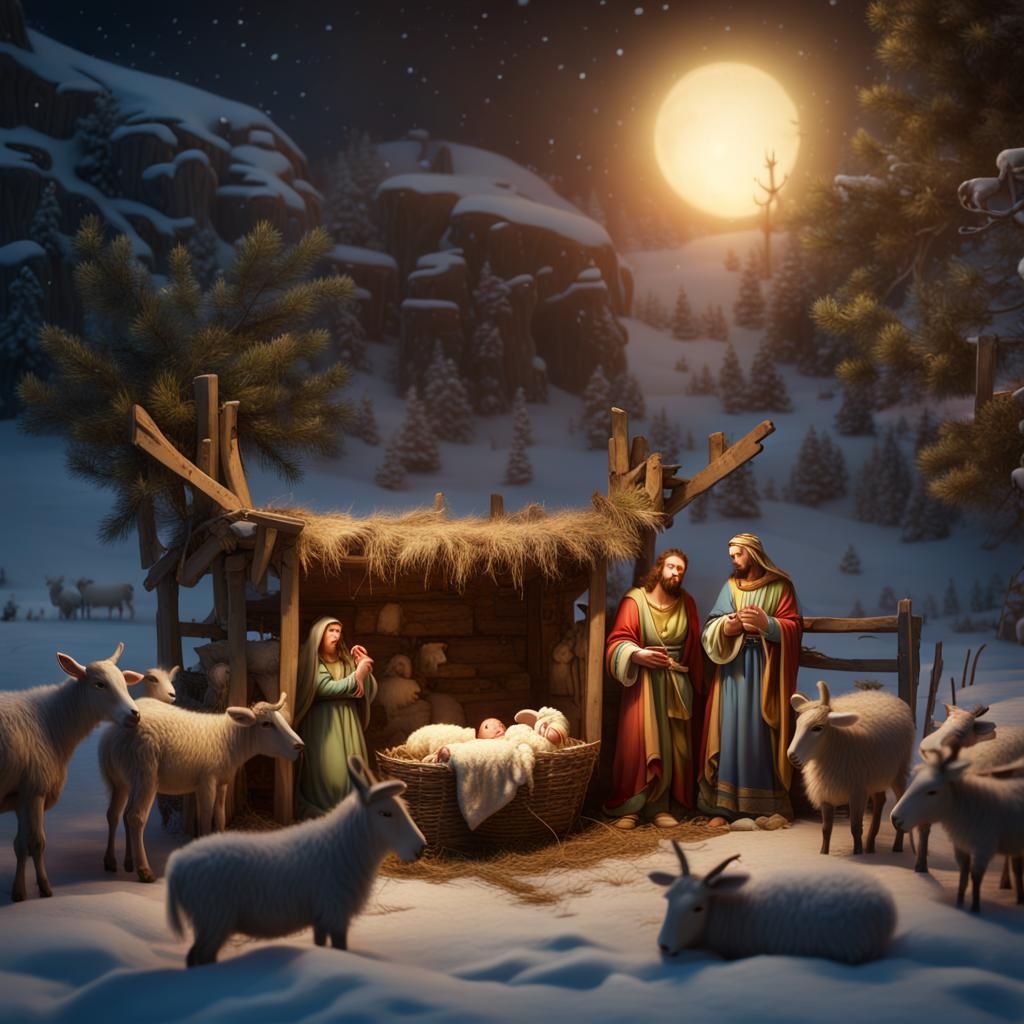 Nativity Scene with Santons: Detailed Matte Painting