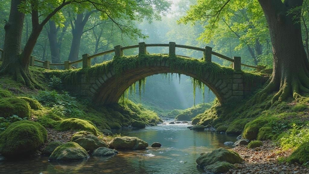 Ancient Forest Bridge in Mossy Hiding