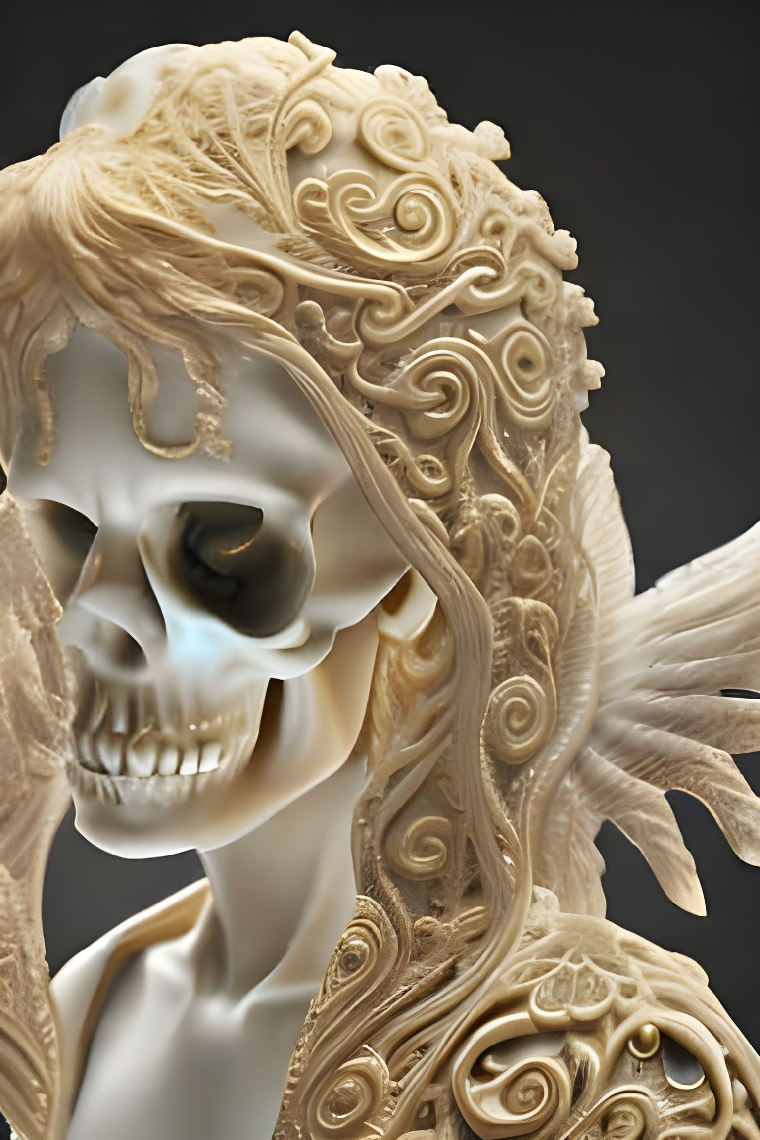 Opalescent Marble Skull Angel Sculpture