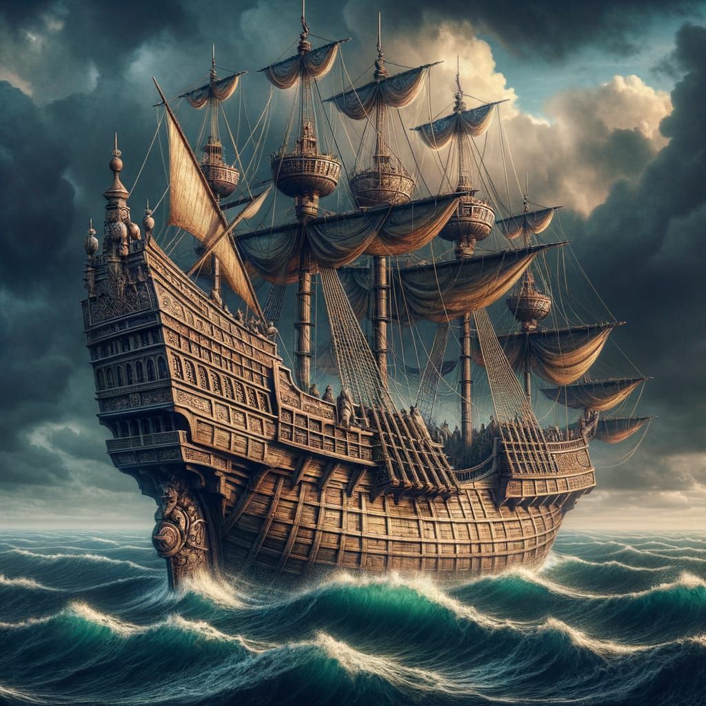 Medieval Bantu Caravel on Stormy Seas