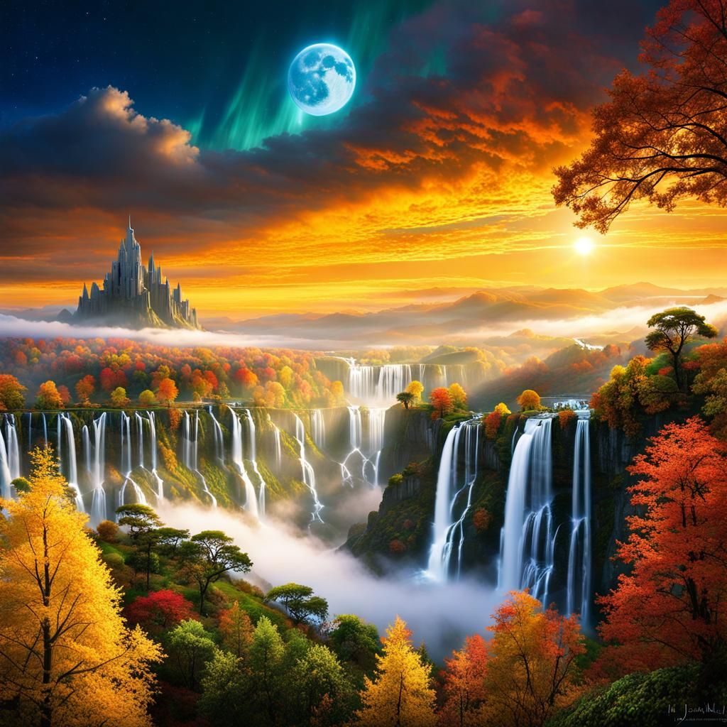 Elrond's House in Autumn Fantasy Landscape