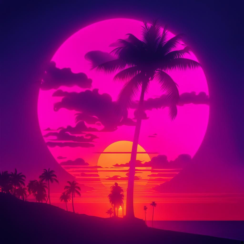 Retro 80s Neon Palm Silhouette in Noir Style