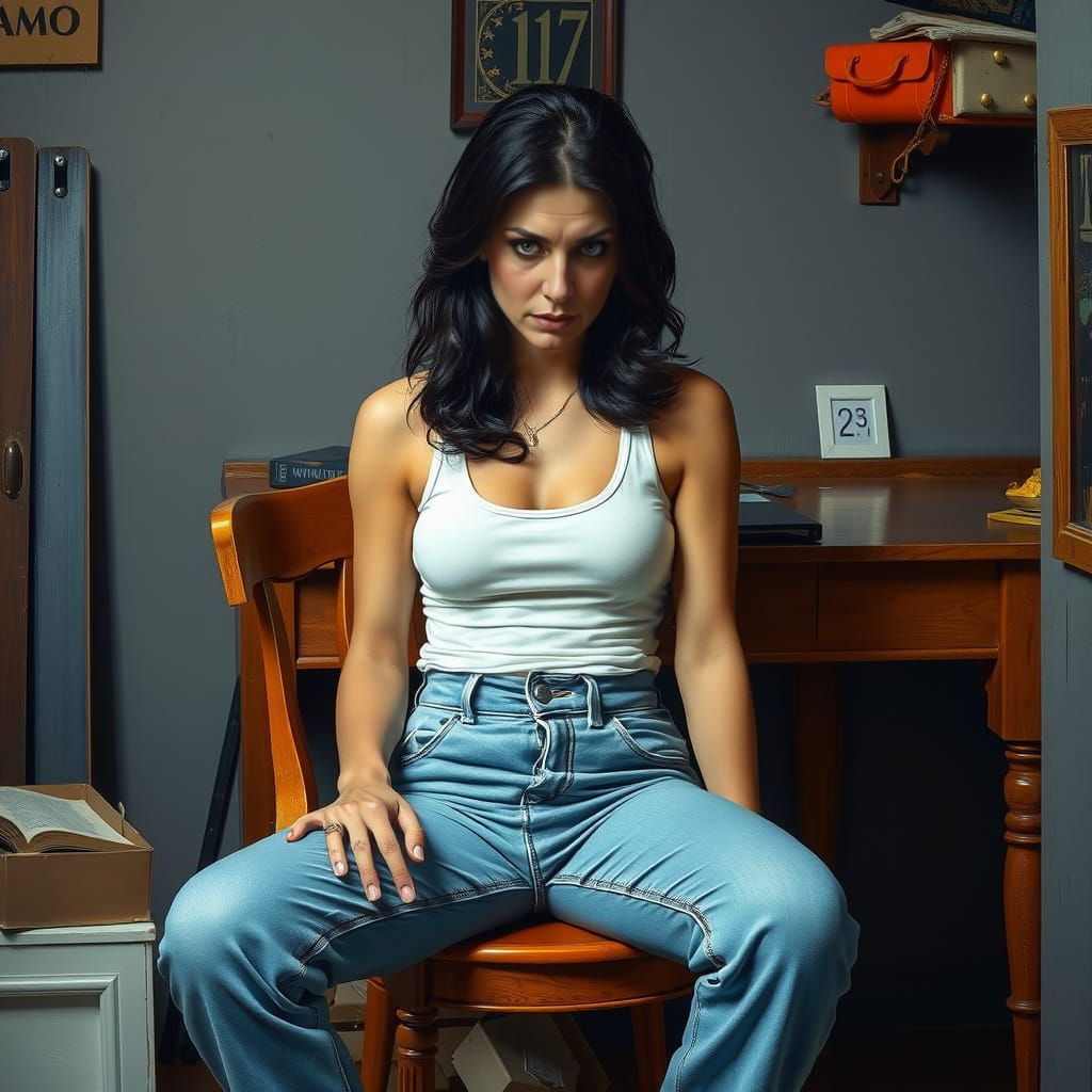 Surreal Portrait of a Woman in Underwear in Stark Tetradic C...