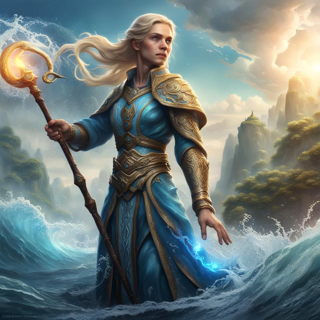 Cleric of Water with Snake Staff: Fantasy Art