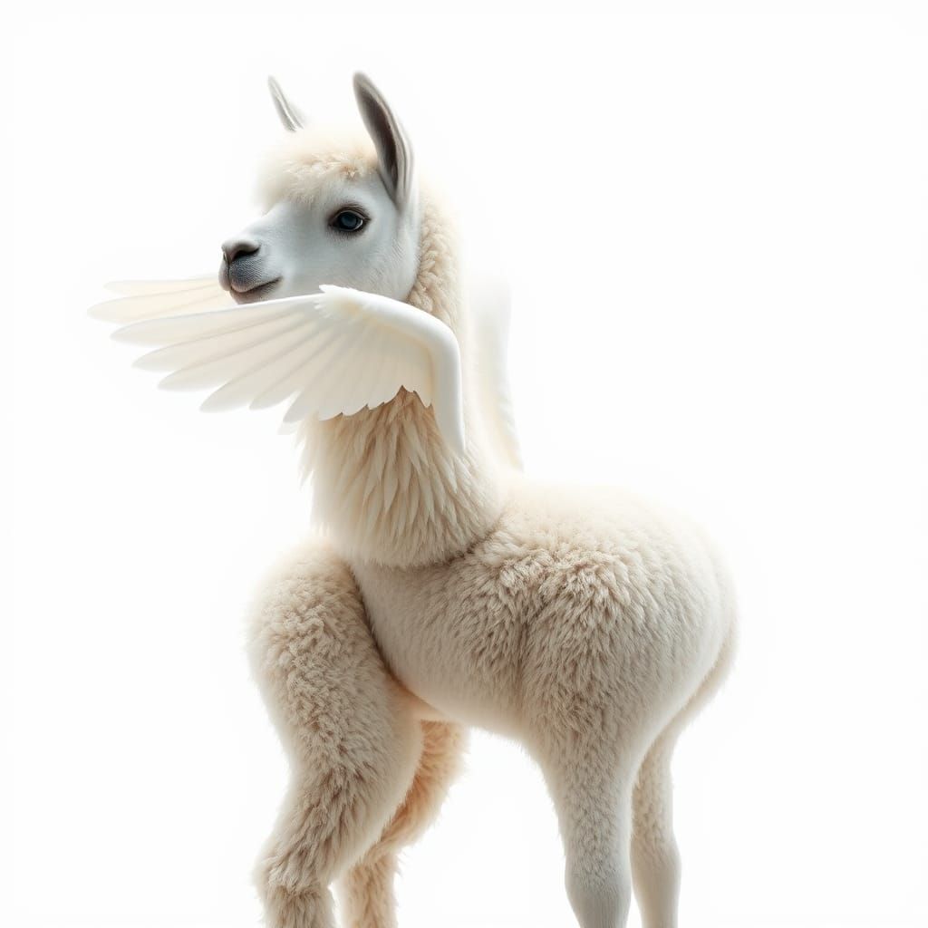 Winged Llama in Whimsical Fantasy Style