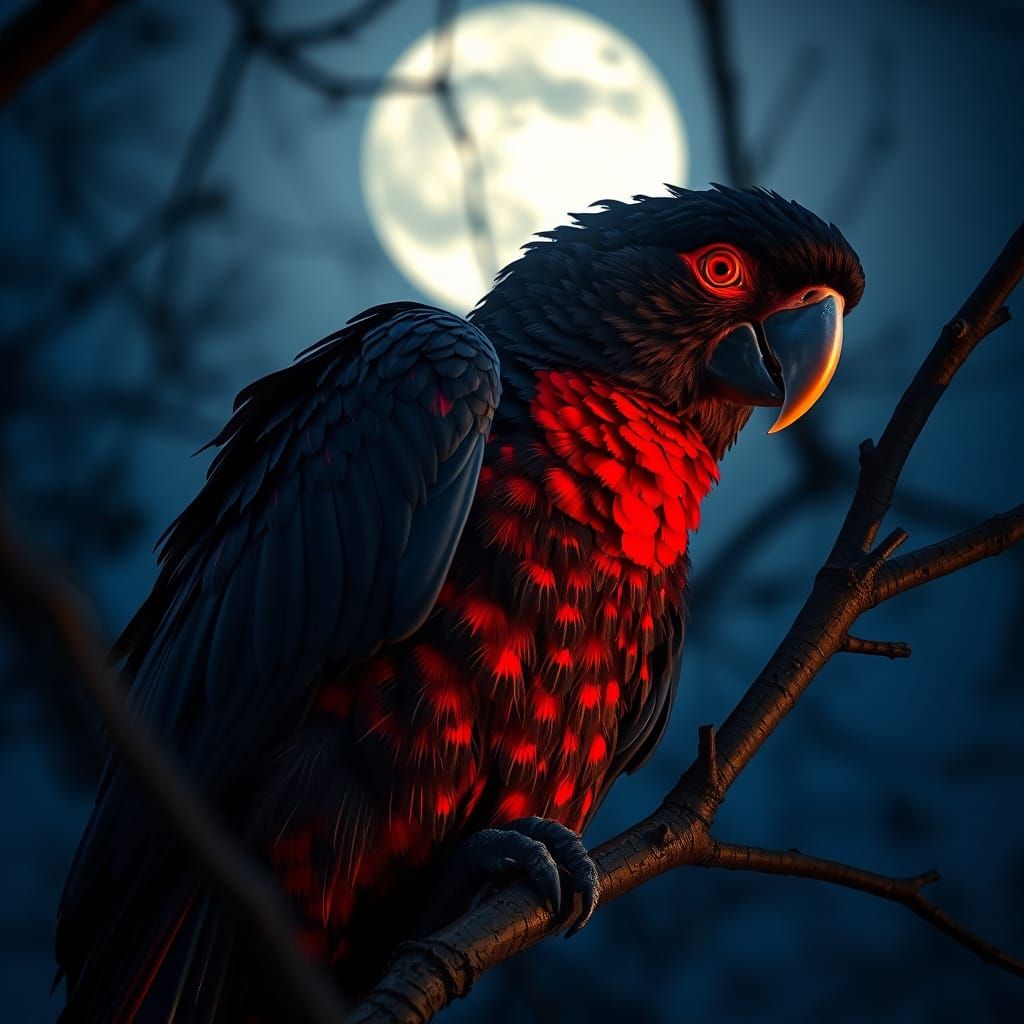 Moonlit Parrot in Hyperrealistic Splendor
