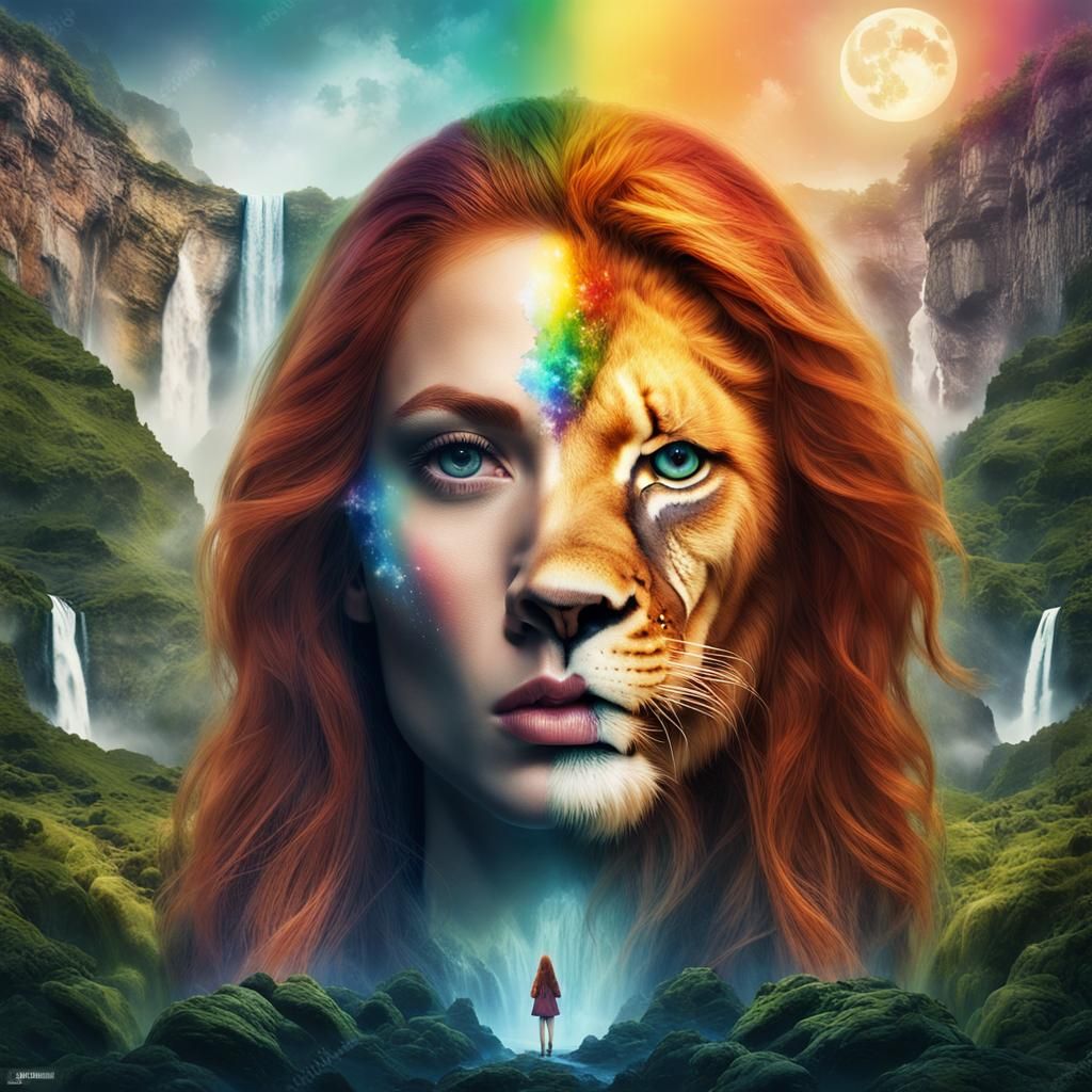 Lion Woman Hybrid Portrait on the Moon