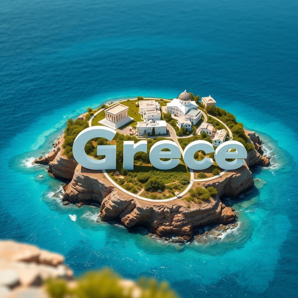 Miniature Greek Island Poster in Photorealistic Style