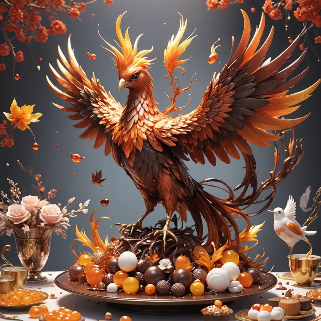 Jelly Phoenix Sculpture in 3D Anime Style