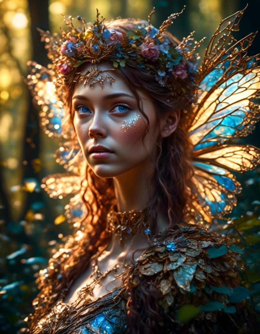 Beautiful Fairy Portrait in Magical Golden Hour