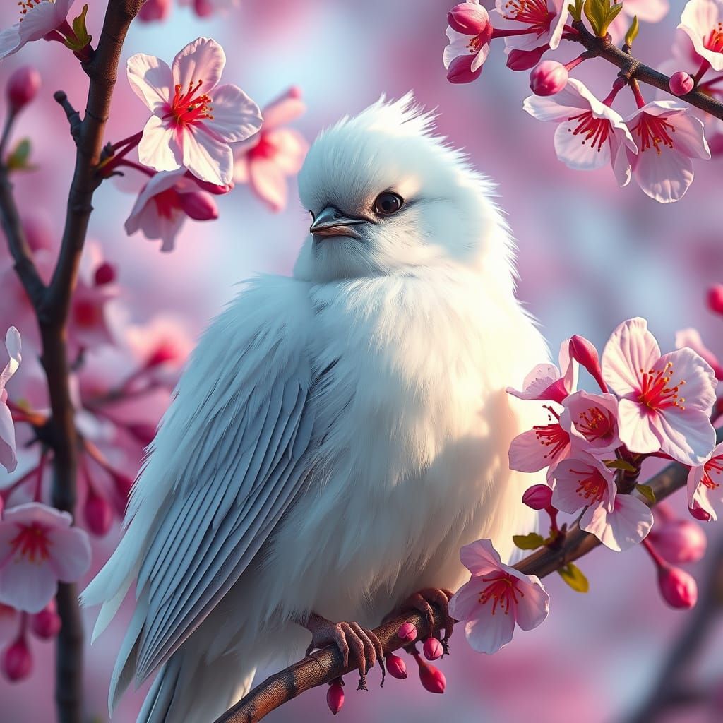 Bird in Cherry Blossoms: Fantasy Realism Portrait